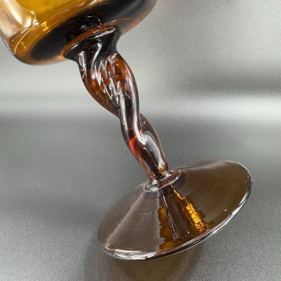 Vintage 1970s Empoli Italian Glass Amber Twisted Stem Compote Cup Venetian Glass - Picture 4 of 9